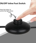 Person pressing Floor Lamp Foot Switch Inline Pedal Switch For No Fuss Easy Control Round Black Push Button On Off Spring Loaded
