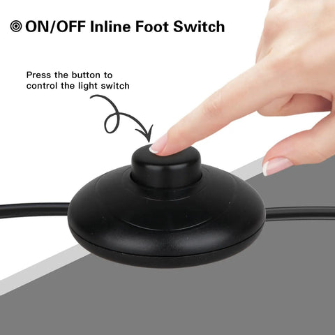 Three Pack Floor Lamp Foot Switches Black Pedal Inline Switches for Easy Step On Off Control shown with finger pressing button