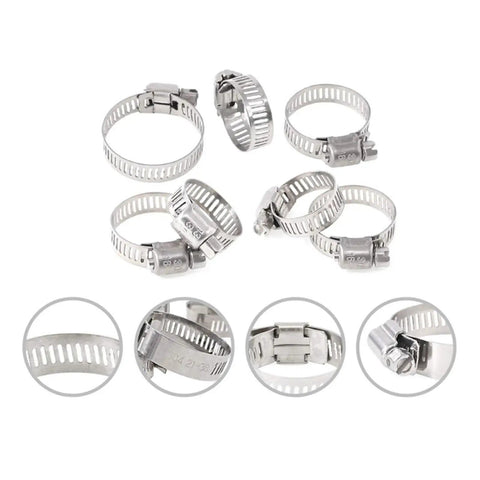 Heavy Duty Worm Gear Hose Clamps Kit Made From 304 Stainless Steel With Adjustable Range From 8 To 38 mm Perfect For Plumbing And Water Pipes Jobs That Need A Rock Solid Grip Every Single Time.