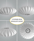 11.5in Small Lantern Pendant Light, White Imitation Silk Bubble lamp with a sculptural design and soft glow effect.