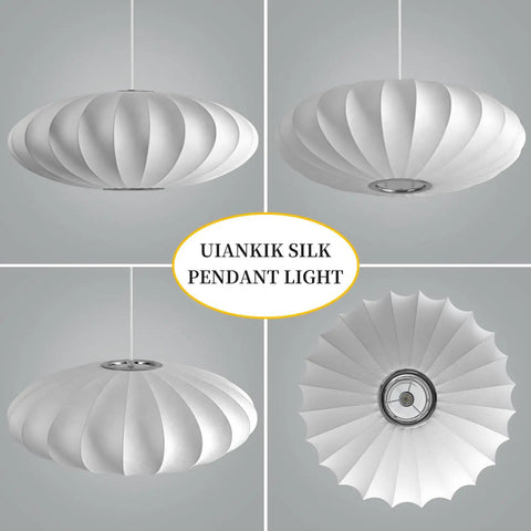 11.5in Small Lantern Pendant Light, White Imitation Silk Bubble lamp with a sculptural design and soft glow effect.
