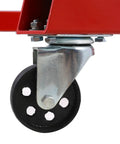 Close-up of the durable wheel and caster mechanism of the Heavy Duty 2 Ton Folding Engine Hoist 4000 LB Cherry Picker.