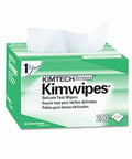 Front view of green Kimtech Science Kimwipes box, 280 delicate task wipers, unscented white