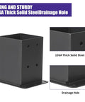 Beefy Heavy Duty 4x4 Post Base With Four Post Anchors In Black Powder Coat, solid steel construction with drainage hole