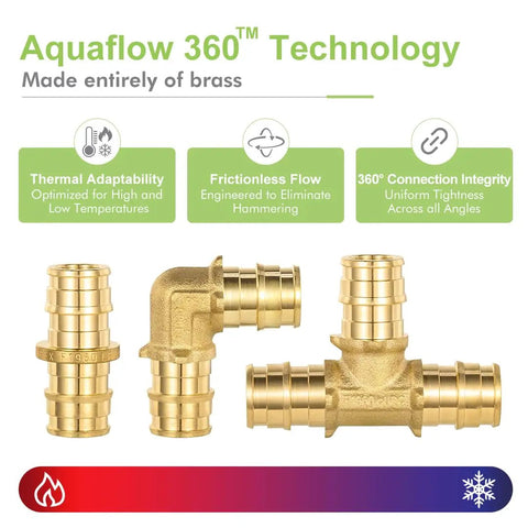 30 Pack PEX A Combo Fittings Set With Elbow Tee And Coupling, heavy duty lead free brass, expansion ready, for PEX A pipe connections