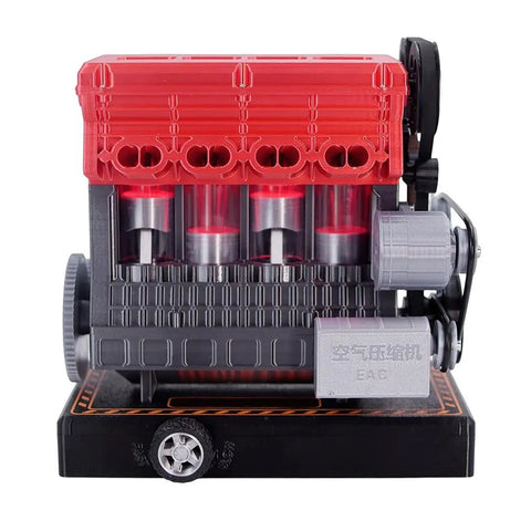 Front view of L4 Inline Four Engine Model Kit That Runs Dope Mini Car Motor 3D Printed Mechanical Engine With LED for desktop display