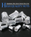 Pro Grade Rivet Nut Kit 210 Pcs Aluminum Alloy Flat Head Threaded Rivnut Set M3 M4 M5 M6 M8 M10 on black surface
