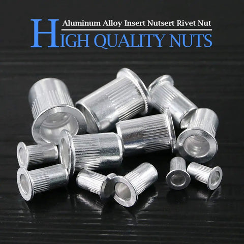 Aluminum Rivet Nut Set Kit 110Pcs Flat Head Threaded Nutsert Inserts M3 M4 M5 M6 M8 M10 For Auto Body DIY Pros And Home Projects