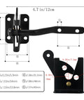Self Locking Gate Latch With Post Mount For Wood Fence Gates, Automatic Gravity Lever, 4.7 Inch Black Finish dimensions