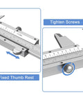 6 Inch Vernier Caliper Handy Non Digital Tool with smooth sliding thumb rest and tighten screws visible, made of carbon steel.