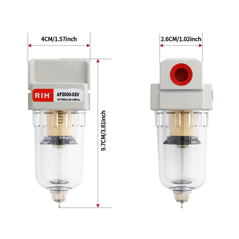 1/4 Inch NPT Air Dryer And Water Separator For Your Compressor With Manual Drain 5 Micron Brass Filter Element Poly Bowl AF2000-02