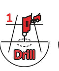 DIY Friendly Floor Repair Adhesive For Loose Tiles And Creaky Floors, Heavy Duty Strength Bond For Tile Ceramic Porcelain Marble Stone And Wood, Reattach Loose Tiles Fast Without Demolition, One Gallon Jug illustration showing drill, fill, grout steps.