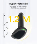 2D Barcode Scanner With Smart Stand, Wireless QR Code Scanner showcasing 1.2M drop-resistance feature, BCST 35 Dark Gray