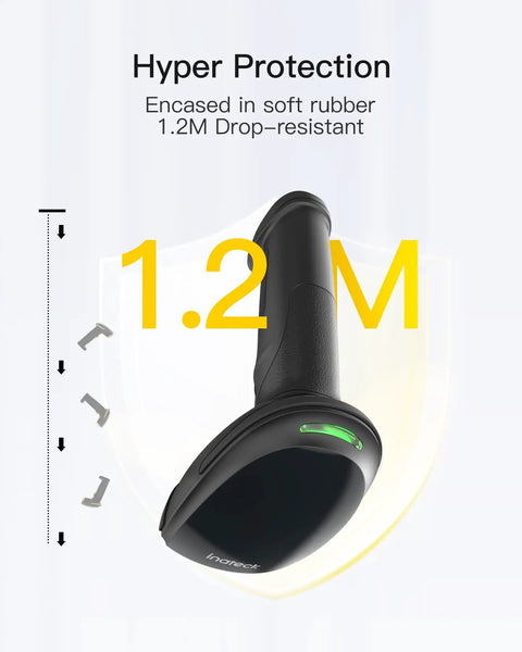 2D Barcode Scanner With Smart Stand, Wireless QR Code Scanner showcasing 1.2M drop-resistance feature, BCST 35 Dark Gray