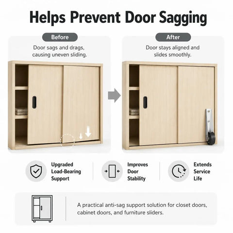 Heavy Duty Vertical Track Roller Wheels For Sliding Closet Doors With Slick Rubber Casters Built Tough To Banish Drag And Sag Fast Upgrade Hardware For Wardrobes And Cabinets before and after showing smooth sliding performance.