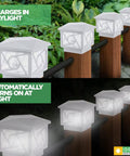 Geometric Square Solar Post Cap Lights For 4x4 And 5x5 Posts, Outdoor Solar Powered LED Lighting For Fence Deck Garden, Day and Night View