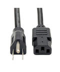 Heavy Duty 6 Foot 15 Amp Computer Power Cord 14 AWG 5To15P To IEC C13 For PC Monitor Laptop And More UL Listed Replacement 3 Prong AC Cable, black