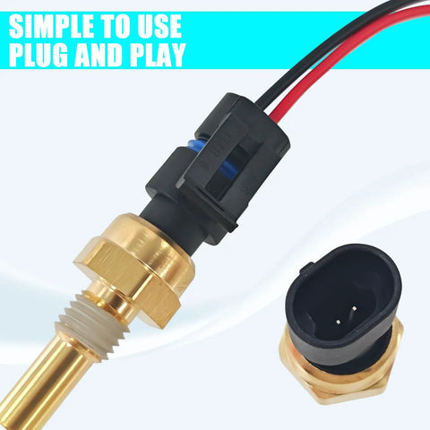 Plug And Play Engine Coolant Temperature Sensor With Pigtail Connector Harness, brass and plastic fitting, close-up view.