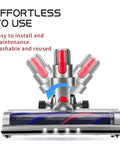 Soft Roller Floor Head With LED Headlights For Dyson V7 V8 V10 V11 Cordless Stick Vacuums showcasing design for easy maintenance.