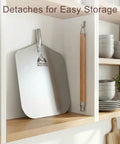 Pizza Peel 12 By 14 Aluminum Paddle With 21 Inch Detachable Wooden Handle, 35.5 Inch Total Length stored on a shelf