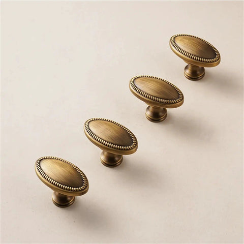 Premium Solid Brass Cabinet Handles French Vintage Style T Bar Drawer Knobs For Kitchen Cabinets And Bathroom Vanity - Oval shape.