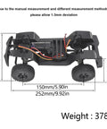Upgraded One Eighteenth Scale RC Crawler Chassis Frame For AX-8560 TRX4 M Bronco Defender, front view with dimensions
