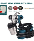 Professional Grade Electric Paint Sprayer Featuring Heavy Duty Aluminum Construction Adjustable Spray Pattern And Rock Smooth Coverage For Walls Wood And Automotive Finishing No Fuss Setup Hella Reliable Kickin Power Delivery with metal nozzle and metal spool.