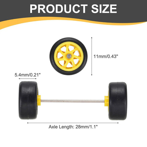 7-Spoke Yellow Black Wheel And Tire Set With Real Riders Rims And Axles For 1/64 RC Diecast Cars And DIY Models dimensions