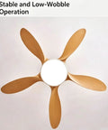 YPDJVLTI Ceiling Fans Lights 46-56Inch LED Fandelier, top view of five-blade design with wood finish, stable operation.