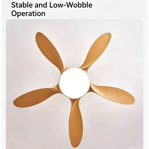 YPDJVLTI Ceiling Fans Lights 46-56Inch LED Fandelier, top view of five-blade design with wood finish, stable operation.