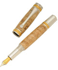 Solid Chrome And Rich Gold Majestic Fountain Pen Woodturning Hardware Kit Featuring Dual Tone Finishes For Hella Smooth Writing And Serious Drip On Every Workbench Setup, showcasing elegant wood and metal construction.