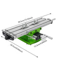 Heavy Duty Aluminum Precision Cross Slide Table For Garage Workshop Crews Featuring Ridiculously Smooth Compound Travel And Top Shelf Damping Stability For Killer Machinists, showing dimensions and components.