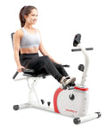 Recumbent Exercise Bike With Magnetic Resistance And Pulse Sensor NS908R white frame with user in workout position
