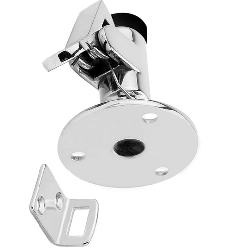 Marine Grade Stainless Steel 316 Boat Door Stopper With Rubber Tip Bumper And Spring Loaded Latch Door Holder For Yachts RVs Motorhomes Campers Marine Hardware Set With Fastener, close-up view showing latch mechanism and base.