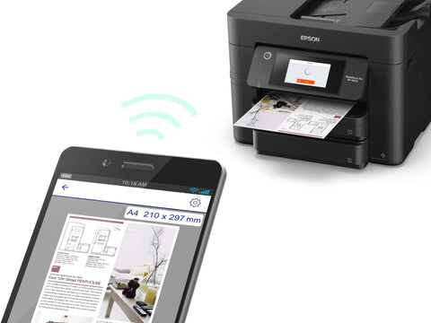 Wireless Color All In One Inkjet Printer With PrecisionCore Heat Free Tech And Instant Dry Pigment Ink For Lightning Speed Output and No Sweat Setup That Totally Knocks It Out Of The Park For Busy Hustlers printing from a smartphone.