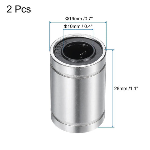 2Pcs LM10UU Linear Bearings Featuring 10mm Bore And 19mm Outer Diameter double rubber seals and nickel plated steel for CNC use.