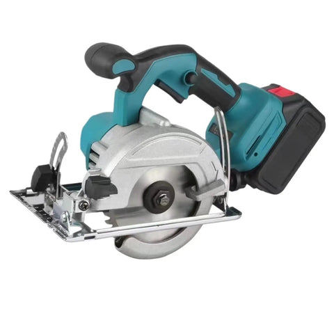 Cordless Mini Chainsaw Lightweight One Hand Electric Pruner Battery Powered Outdoor Cutter complete with cutting guard.