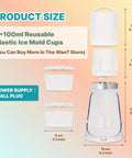 Glowing Electric Snow Cone Maker For Home Use Quick Ice Crusher With 2 Easy Clean Molds showing product dimensions and mold cups.