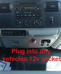 Gas Mileage Booster Plug For Any Car Or Truck From 1960 To Today Delivers Ten To Thirty Percent MPG Gain By Plugging Into Any 12 Volt Outlet Works On Gas And Diesel Engines For Instant Fuel Economy Upgrade showing vehicle 12V socket.