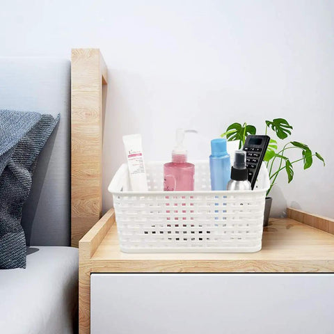 Six Pack Plastic Storage Bins Blue And White With Hollow Out Design For Quick Easy Organization And Grab And Go Storage Great