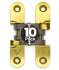 Tough As Nails Concealed Self Closing Door Hinge Satin Gold Hydraulic Adjustable Speed 180 Degree showing 10 pack with solid metal housing.