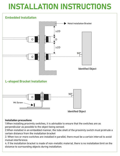 Installation instructions for Photoelectric Proximity Sensor With Laser Detection, IP65 Waterproof, Normally Open NPN NO, 3-Wire.
