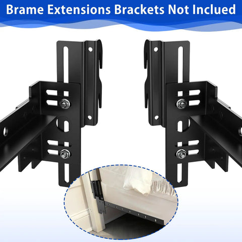 Four Piece Black Headboard Adapter Brackets Straight Shoot Install Bed Rail Hooks Adjustable Steel Connectors Built Different For Rock Solid Connections showing installation details.