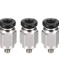 Three Boxonly straight pneumatic push-to-connect fittings, silver metal, 4 mm tubing, M3 thread