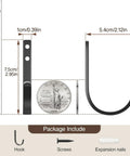 Dimensions of Wall Hooks 5 Pack 22 Lb Screw In Metal Hangers with ruler and coin for reference.