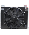 Front view of High Flow 200 Liters Per Minute Hydraulic Oil Cooler With Air Cooled Radiator And Rugged Oil Cooling Exchanger for DC 12V Systems