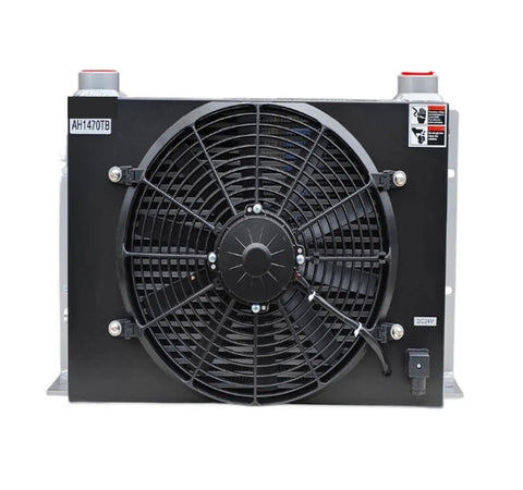 Front view of High Flow 200 Liters Per Minute Hydraulic Oil Cooler With Air Cooled Radiator And Rugged Oil Cooling Exchanger for DC 12V Systems