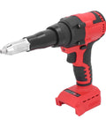 Zohisin 18V Cordless Rivet Gun Kit With Built In LED Light For Heavy Duty Projects Electric Nut Driver Tool Made To Make Your DIY Job Easier And Faster red black cordless rivet gun, front view