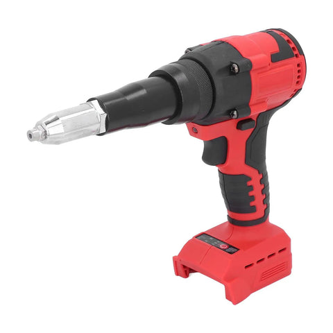 Zohisin 18V Cordless Rivet Gun Kit With Built In LED Light For Heavy Duty Projects Electric Nut Driver Tool Made To Make Your DIY Job Easier And Faster red black cordless rivet gun, front view