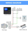Wiring diagram for No Sweat Fingerprint Time Attendance System Bundled With Rock Solid 400lb Magnetic Lock Entry Kit.